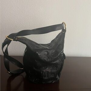 Orlandi Genuine Leather Black Embossed Shoulder Bag